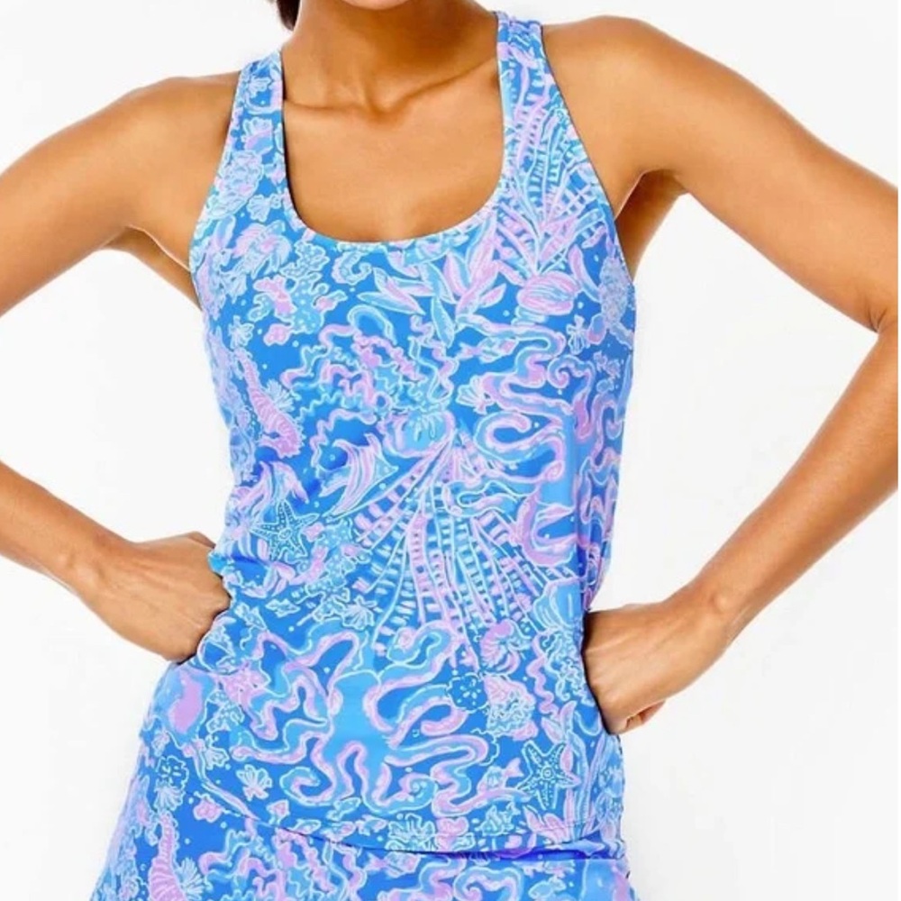 Lilly Pulitzer Luxletic Mina Bra Tank Top Boca Blue Sea What I Sea